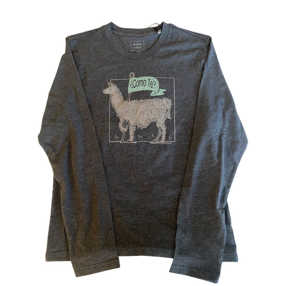 Prana Llama Graphic Men's T Shirt Small Long Sleeve Como Te Organic Cotton Gorp